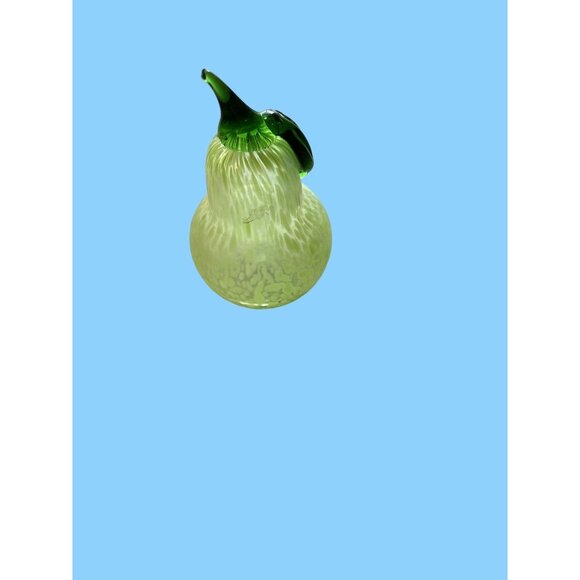 Hand Blown Glass Pear Sculpture - 6"x 3.5" - Green Art Decor - Picture 7 of 8